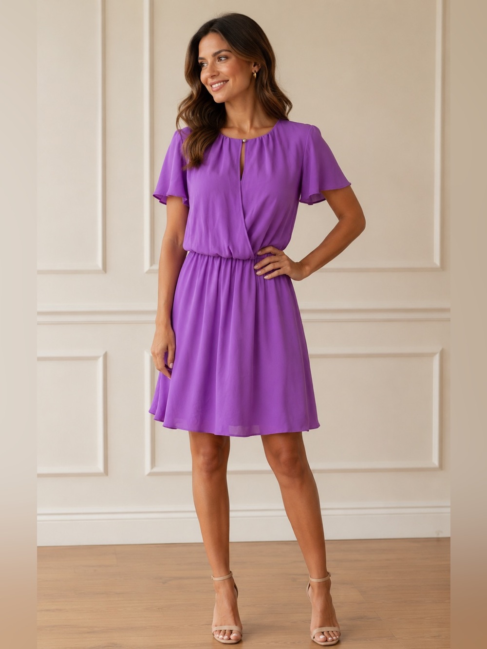 Banana Republic Lavender Flutter Sleeve A-Line Dress/E170